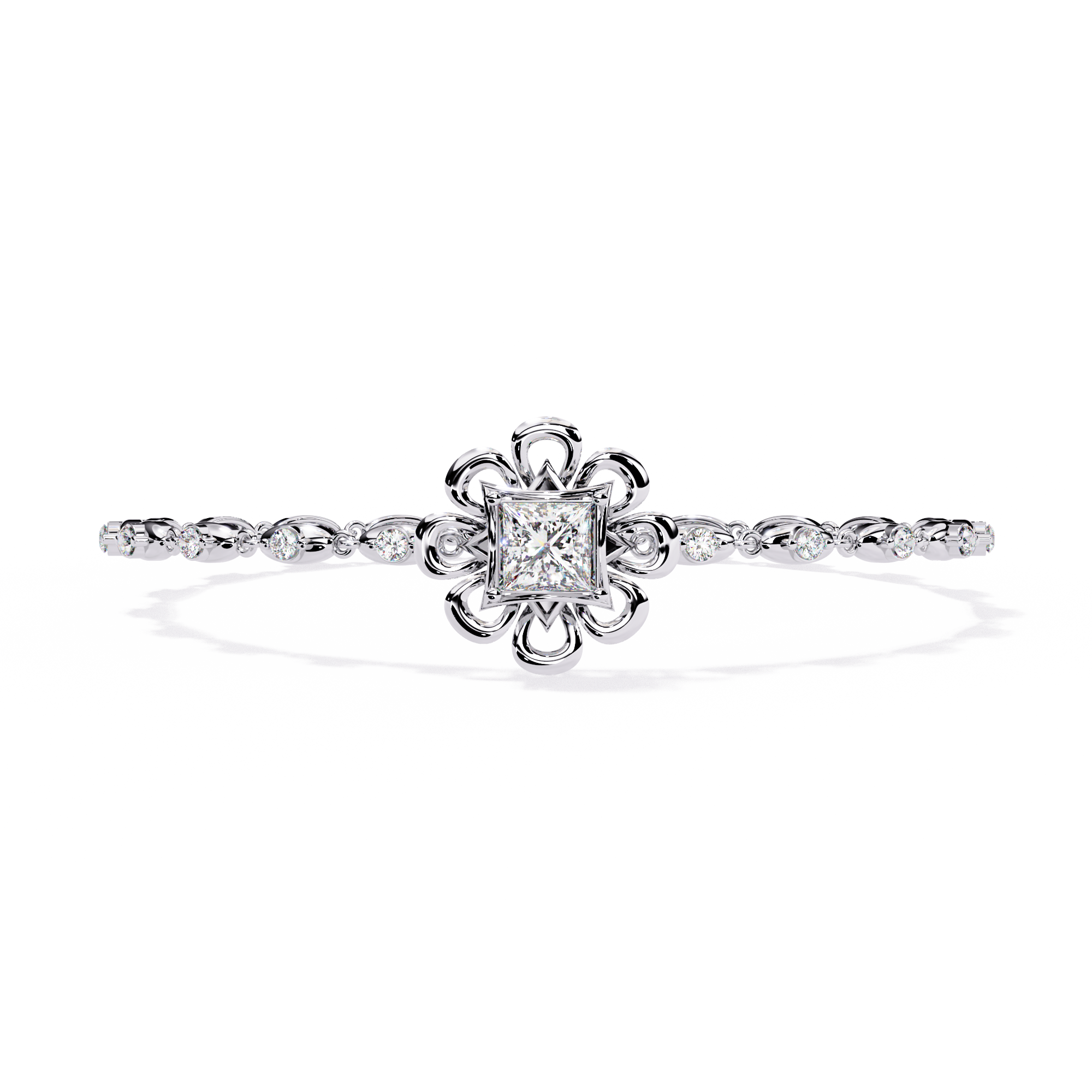 Solitairekart 2.11ct Floral Halo Princess Cut Natural Diamond Bracelet-H Color, VS1 Clarity